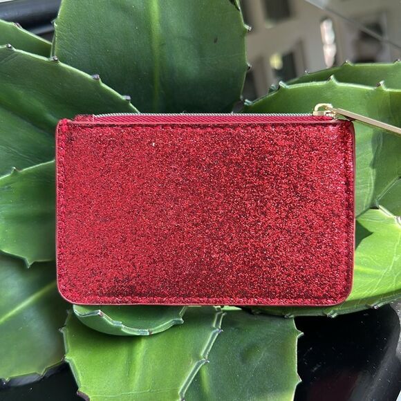 Jimmy Choo Red Glitter Coin Purse – Sparkly Zip Pouch, New - Picture 3 of 6